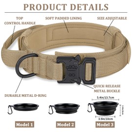 COOYOO Dog Collar,3 Piece Set Tactical Dog Collar, Adjustable Military Training Nylon Dog Collar with Control Handle and Heavy Metal Buckle for Medium and Large Dogs