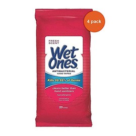 WET ONES Antibacterial Hand Wipes, Fresh Scent 20 ea (Pack of 4)