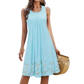 KILIG Women Sundress Summer Casual Dresses Loose Pleated Sleeveless Midi Vest Dresses for Beach Wedding Party (A1-Light Green,L)