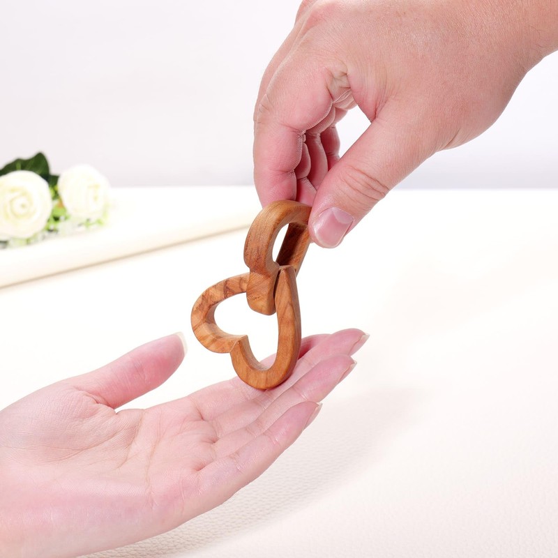 MIXJOY Olive Wooden Interlocking Hearts Decor - Romantic Natural Solid