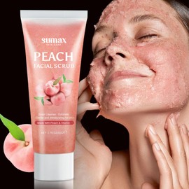 Peach Facial Scrub,Exfoliating Body Scrub,Hydrating and Gentle Smoothing Scrub for Body & Face,Remove Dull, Dead Skin, Minimize Pores, Essential Skin Care - 1.76 OZ