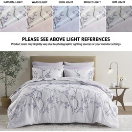 Comfort Spaces Bed in A Bag - Trendy Casual Design Cozy Comforter with Complete Sheet Set with Side Pocket, All Season Cover, Matching Shams King(104"x90"), Kate, Grey/Purple 9 Piece