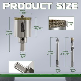 CSOOM 1-3/8"（35mm）Diamond Hole Saw with Center Drill Bit, One-Touch Positioning, Easy to Penetrate Hard Materials Such as Ceramic, Tile, Glass, Granite, Marble, etc.
