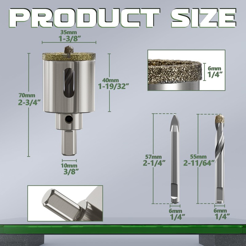 CSOOM 1-3/8"（35mm）Diamond Hole Saw with Center Drill Bit, One-Touch Positioning,