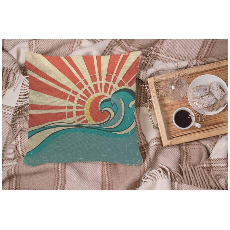 WONDERTIFY Throw Pillow Cover Case Vintage Waves Nature Sun and
