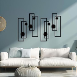 DUOOLN 4 Pcs Black Abstract Metal Wall Art, Minimalist Décor Single Line Art Wall Décor, 3D Textured Modern Geometrical Metal Wall Sculptures, for Living Room Bedroom Bathroom Study Room Home Decor
