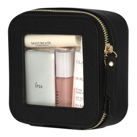 Small Clear Travel Toiletry Bag, Mini Clear Makeup Bag Toiletries Bag Small Makeup Bag with Gold Zipper for Car Essentials (Black)