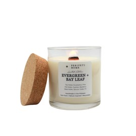 PERIPETI Home Evergreen + Bay Leaf Scented Candle – 8.5oz Wooden Wick, Natural Wax for Calming Aromatherapy, Long-Lasting Fresh Woodland Scent