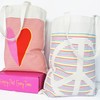 Wee Blue Coo Breton Stripe Love Heart Cotton Tote Reusable