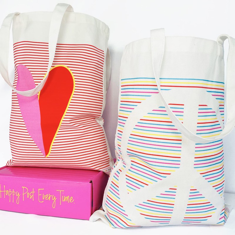 Wee Blue Coo Breton Stripe Love Heart Cotton Tote Reusable