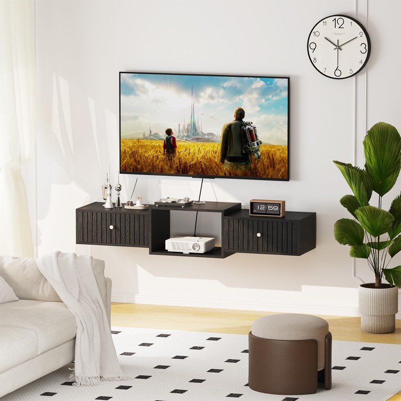Katrawu 43" Floating TV Stand, Wood Entertainment Center with Big