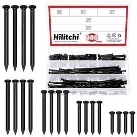 Hilitchi 301PCS 5 Sizes Brick Steel Nails Assortment Kit 0.78" 1.2" 1.58" 2" 2.36" Galvanized Concrete Wall Nail Cement Nails for Concrete Brick Drywall (Black)