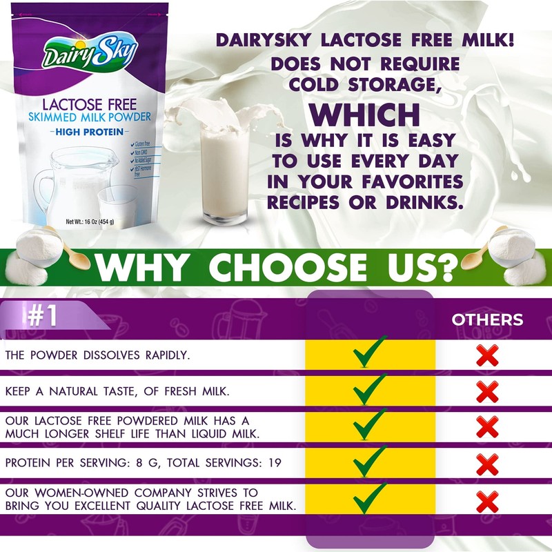 DairySky Lactose Free Milk Powder 16 Oz - Non GMO