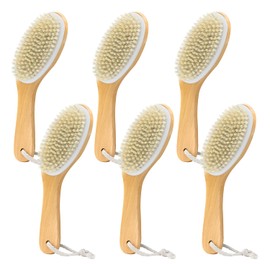GIWOSK 6 Pack Dry Brushing Body Brush, Soft Natural Bristle Exfoliating Dry Brush with Contoured Wooden Handle for Lymphatic Drainage Cleaning Body Skin Care