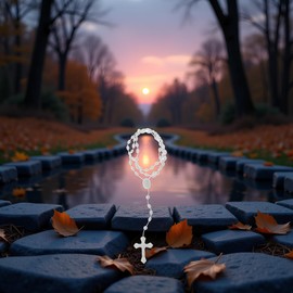 PurYupearl White Plastic Rosary Beads Luminous Necklaces Catholicism Prayer Religious Jewelry, Cross Necklace for Women, Cross Necklace for Men,Women's Chain Necklaces,Jewelry