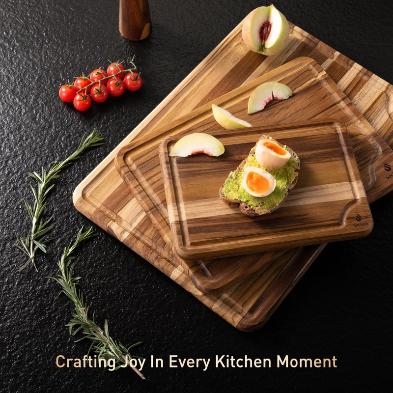 Teak Wood Cutting Board Set for Kitchen High-End Non Toxic
