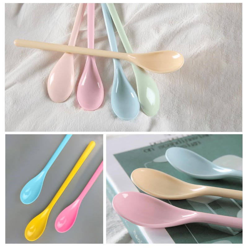 10-Piece Plastic Spoon Set, Multi-Color Plastic Spoons, Long Plastic Egg