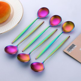 Coffee Spoons, Buyer Star 4.92 Inch Matte Small Spoons Set, 304 Stainless Steel Coffee Spoon Set, Mini Dessert Spoons Teaspoons Tiny Stirring Spoon Demitasse Espresso Coffee Spoons (6, Rainbow)