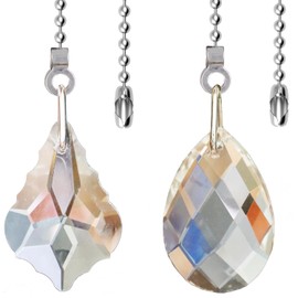 Aceple 2PCS Crystal Ceiling Fan Pull Chain, Decorative Fan Pull Chain Pendant Extension, 20-inch Lighting & Fan Beaded Ball Chain Extender with Connector (Clear)