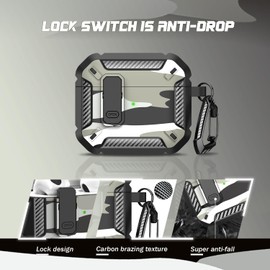 RFUNGUANGO Compatible with AirPods 3 Case Protective Case with Cleaning Kit, Military Hard Case with Lock Compatible with AirPods Gen 3 Charging Case 2021, Camouflage Colour