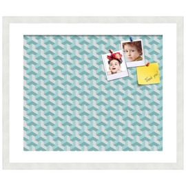 PinPix pin Cork Bulletin Board Made from Canvas, BAUS Aqua 24x20 Inches (Completed Size) and Framed in Satin White Frame (PinPix-1626-24x20_FRBW26074)