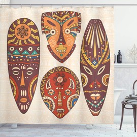 TIKI Bar Decoración Cortina de ducha (por ambesonne, máscara decorativo diseños aborigine africana arte patrones Impresión étnico Cultural, tela cuarto de baño set de decoración con ganchos, multicolor, Multi 1, 1