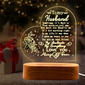 Gifts for Husband, Husband Birthday Gifts, Acrylic Night Light Gifts with Touching Words, 3D Illusion Lamp Gifts, Bedroom Decor Light, Husband Gifts for Christmas, Valentine's Day, Thanksgiving