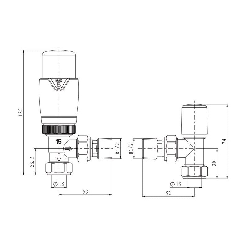 Noir Black Angled Thermostatic Radiator Valves - Energy Saving