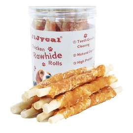 JiJycal Dog Rawhide Chews, Chicken Wrapped Dog Treats Rawhide Twist Chicken Hide Sticks Natural Ingredients, 7.05oz, for All Breeds