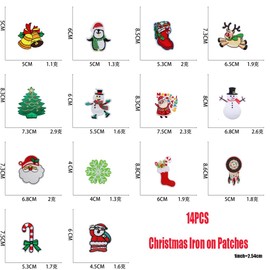 14 Pieces Christmas Iron on Embroidered Patches Santa Claus Snowflake Snowman Socks Cute Clothes Patches Sew on Patches for Clothing Xmas Colorful Decorations Patches for Clothes Jackets Hat Jeans DIY