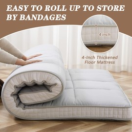 DoCred Extra Thick Japanese Futon Floor Mattress Full Size 54"x 80", Floor Mattress Pad, Foldable Tatami Mat Portable Dormitory Sleeping Pad,Roll Up Floor Lounger Bed for Adult