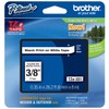 Genuine Brother 3/8" (9mm) Black on White TZe P-touch Tape