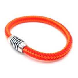 Bracelet "Orange Stripes" Made of Colour-Intense Paracord Sailing Rope with Black Enamelled Stainless Steel Magnetic Clasp (20.50), Nylon