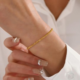 VOPIPO Gold Bracelets for Women, Dainty Bracelets for Women Trendy 18K Gold Plated Stainless Steels Simple Rope Chain Bracelets Non Tarnish Gift for Women Cute Everyday Jewelry