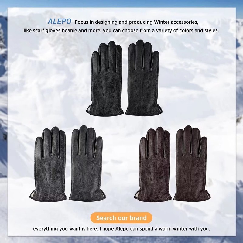 Alepo Genuine Sheepskin Leather Gloves for Men, Winter Warm Touchscreen