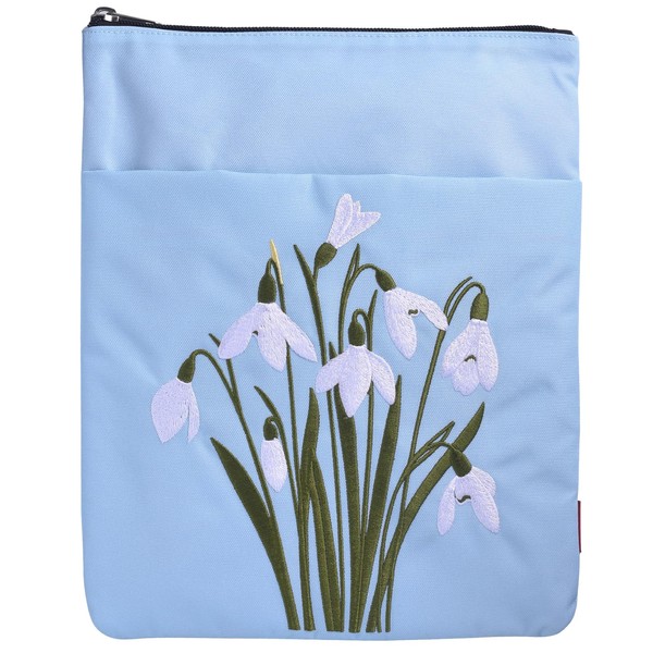 LParkin Birth Month Flower Embroidery Book Cover with Zipper, January Snowdrop Birth Flowers Book Cover Fabric, Birthday Flower Book Bag Gifts for Book Lovers