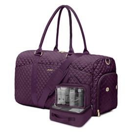 Women Duffle Weekender Travel Bag: Large Duffel Bags with Shoe Compartment Carry On Overnight Tote Bag with Wet Pocket Toiletry Bags Weekend Gym Yoga Hospital Bag for Womens Dark Purple 3Pcs Set