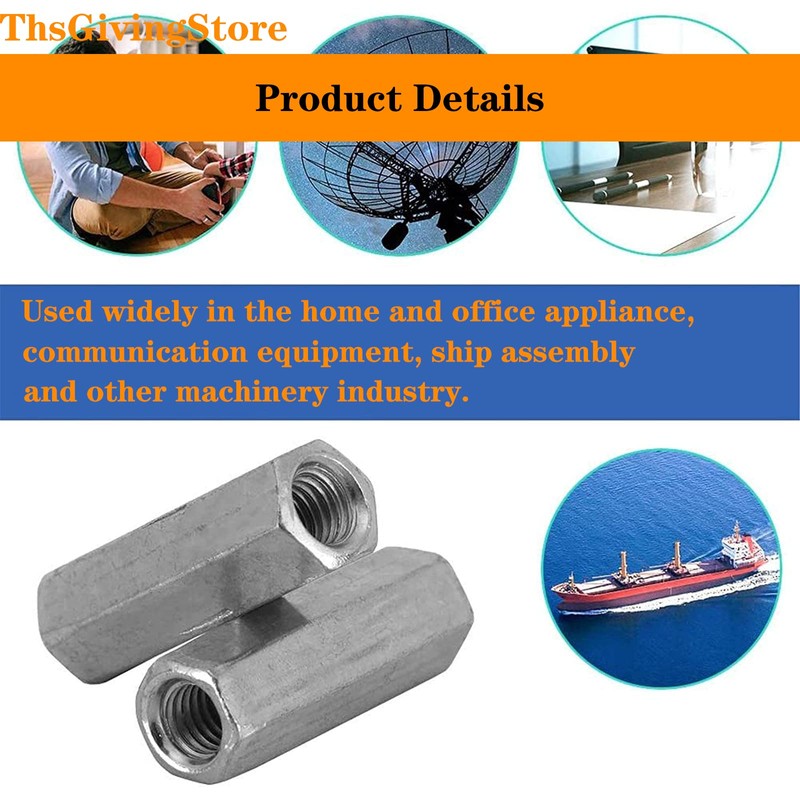 10pcs M12-1.75 x 38mm Long Rod Nut Hex Coupling Nuts,