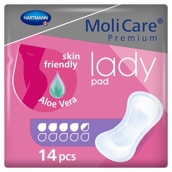 MoliCare Premium lady pad, incontinence pad for women for bladder weakness, aloe vera, 4.5 drops, 1 x 14 pieces