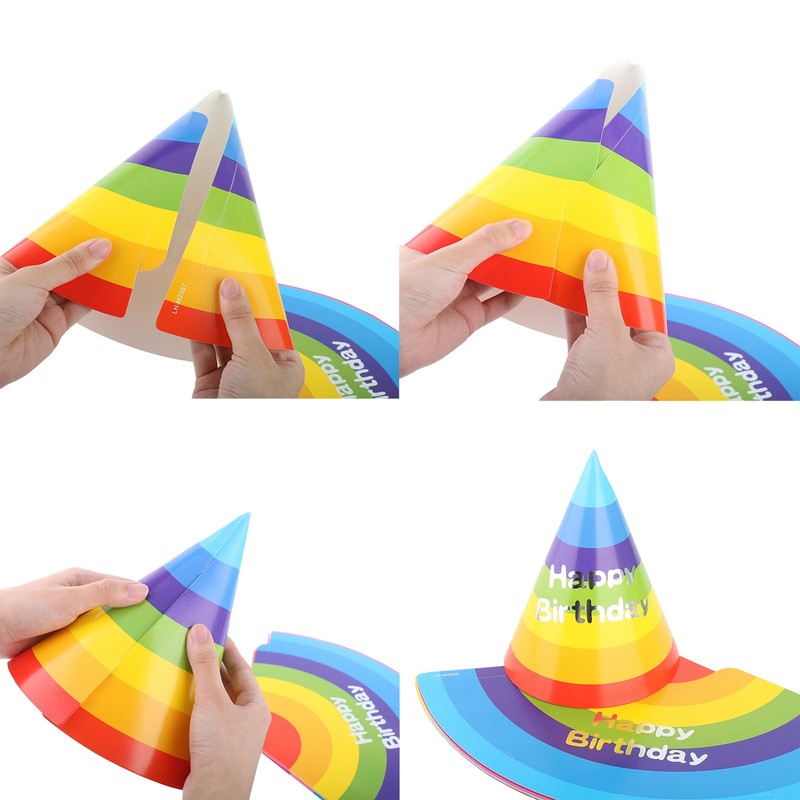 Rainbow Cone Party Hats for Kids & Adults - 12