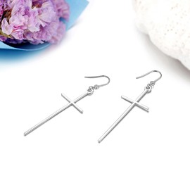 Cupimatch Stud Earrings Cross Hanging Earrings: Christian Latin Ankh Pendant Cross Drop Earrings Stainless Steel Stud Hoops Hoop Earrings Religious Jewellery Gift for Women Girls, Stainless Steel
