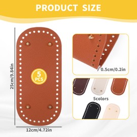 5 Pack Purse Leather Bottoms for Crocheting, 9.8 x 4.7 Inch Bag Bases for Knitting Crochet, 5 Colors Bag Bottom Base Shaper Pad with Hole for DIY Crafts Making Purse Handbag Crossbody Bag Crochet