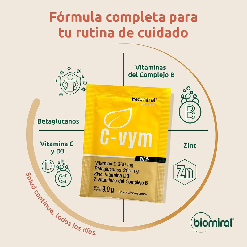 Vitamina C Efervescente Biomiral C‑Vym – 11 sobres sin azúcar