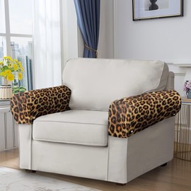 Fiqyvagox Leopard Print 2 PCS Durable Couch Arm Covers with 10 Twist Pins Furniture Arm Covers Easy to Install Armchair Slipcovers for Guest Rooms Decoration