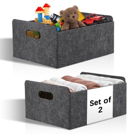 Starvortex 2Pack Felt Storage Basket, Foldable Fabric Storage Box with Handle, Wardrobe Storage Boxes, Drawer Organiser Clothes, Small Grey Storage Basket for Shelves Bedroom Office