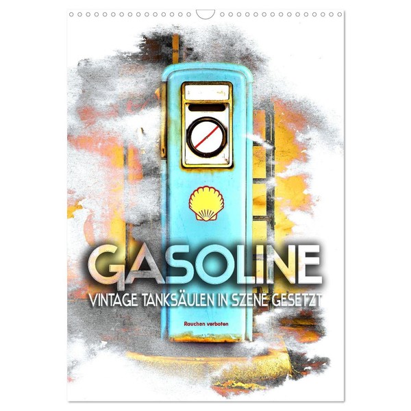 Gasoline - Vintage Tank Columns Set in Scene (Wall Calendar