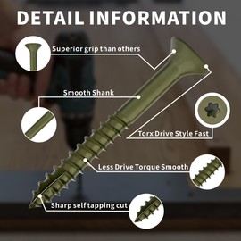 300 Pcs Deck Screws #9 X 3 Exterior Wood Screws T25 Star Drive Flat Head Screws, Rust Resistant, Ceramic Coating, T25 Star Bit Included, Green