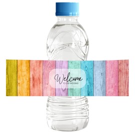 Darling Souvenir Water Bottle Labels, Colorful Rustic Wood Print - Easy to Use Party Supplies, Welcome to Our Wedding Stickers for Water Bottle Wedding Collection - Pack of 32