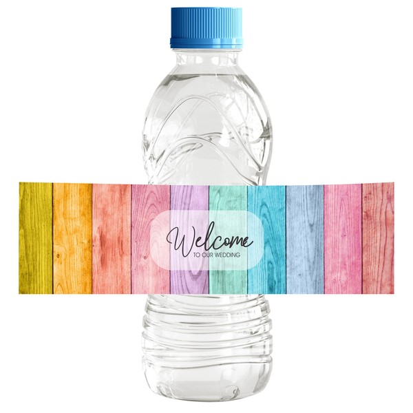 Darling Souvenir Water Bottle Labels, Colorful Rustic Wood Print -