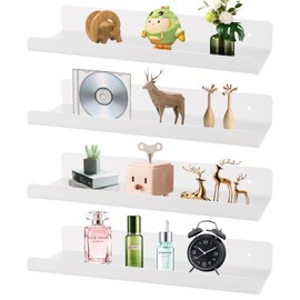 LDHHYH 4er Set Wandregal Ohne Bohren, Regal Wand Acryl, 30cm Schweberegal Regal Ohne Bohren Acryl Schweberegal Weiß,Bad Regal Bilderleiste Bücherregal kleberegal für Küche, Bad, Büro, Wohnzimmer